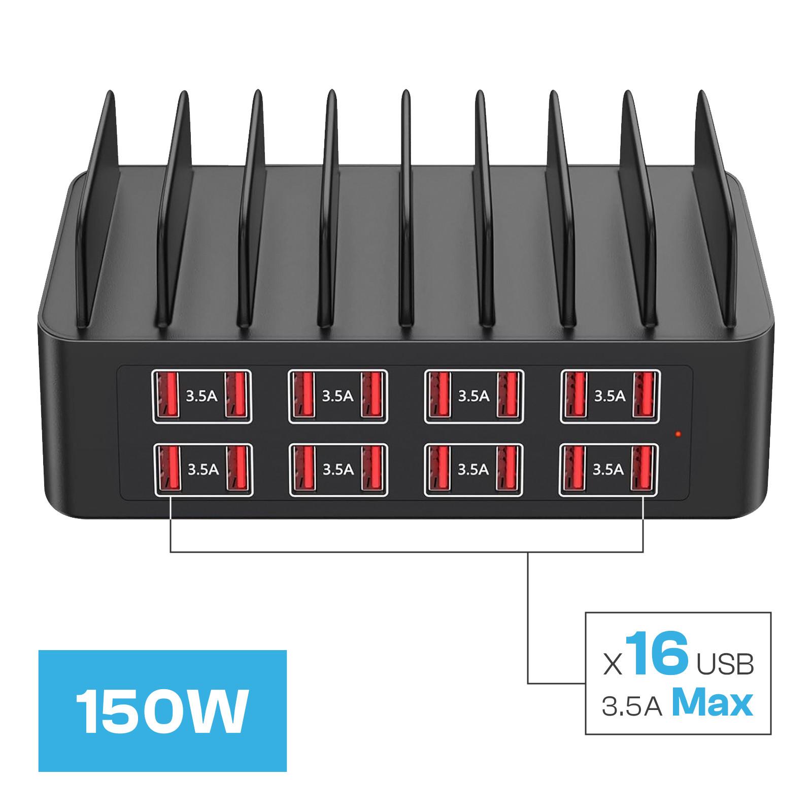 Avizar  Ladestation 150W 16 USB Schwarz 