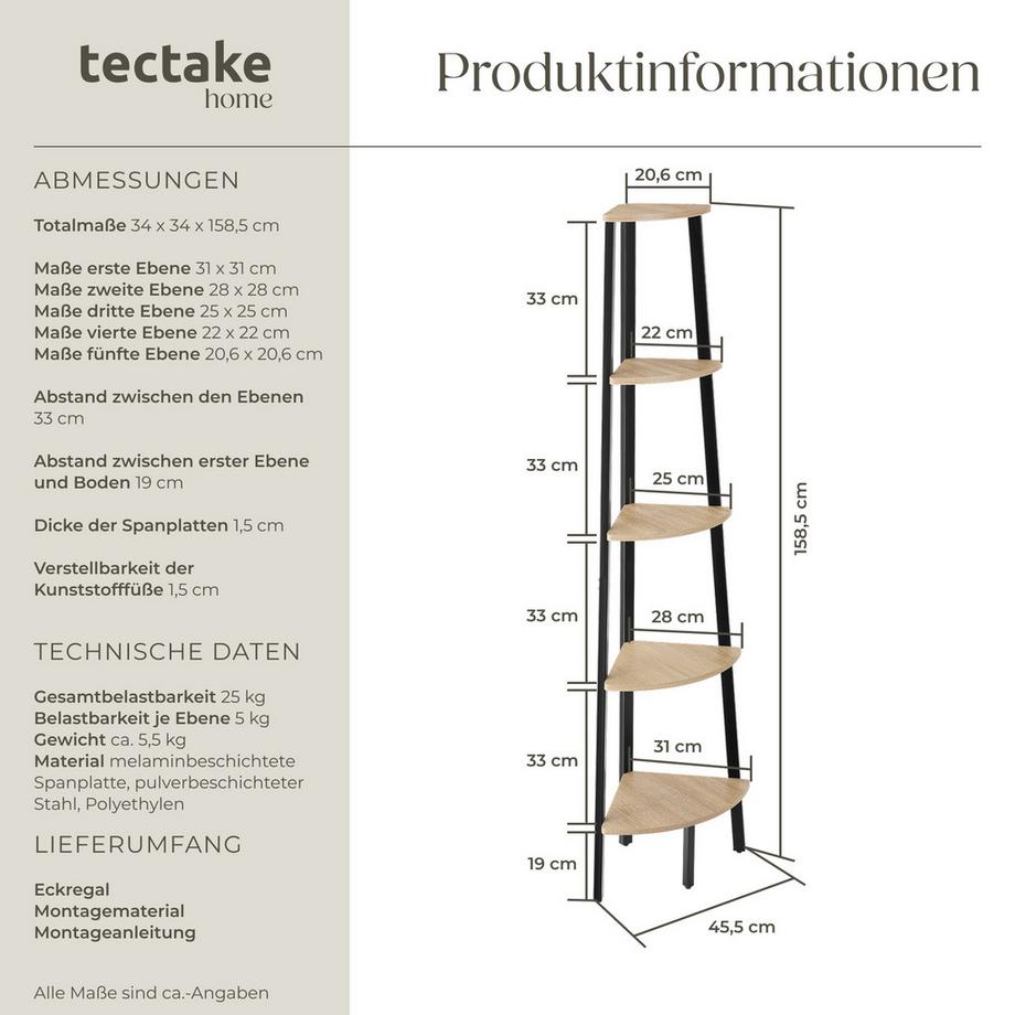 Tectake Étagère d'angle PORTLAND style industriel  