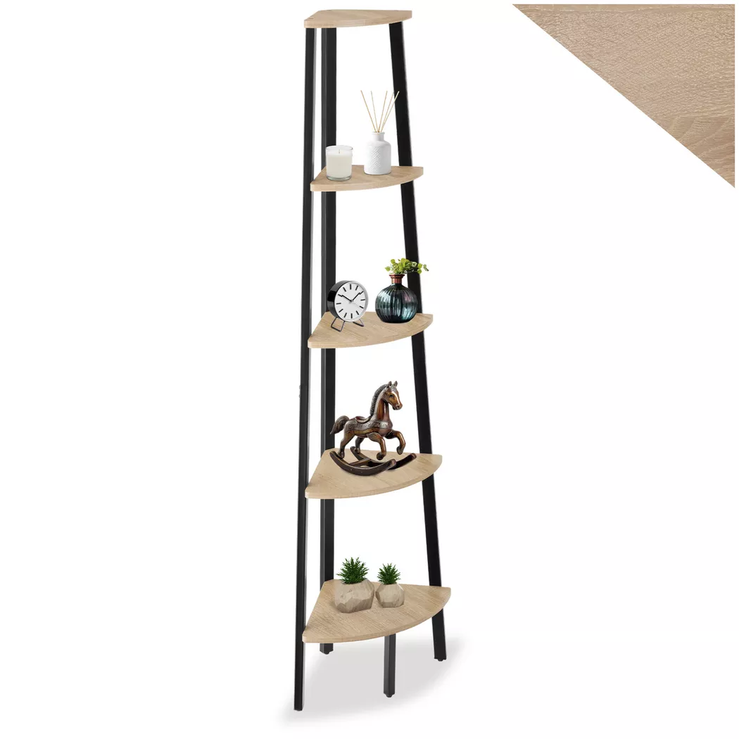 tectake Corner Shelf Portland - 5 Tiers in Light Brown