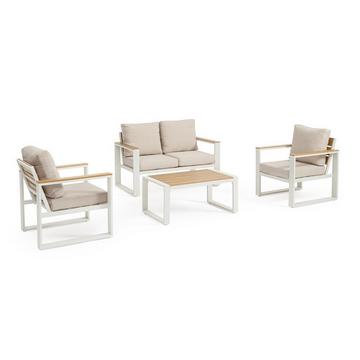 Salotto da giardino Leandro bianco-beige (set di 4)