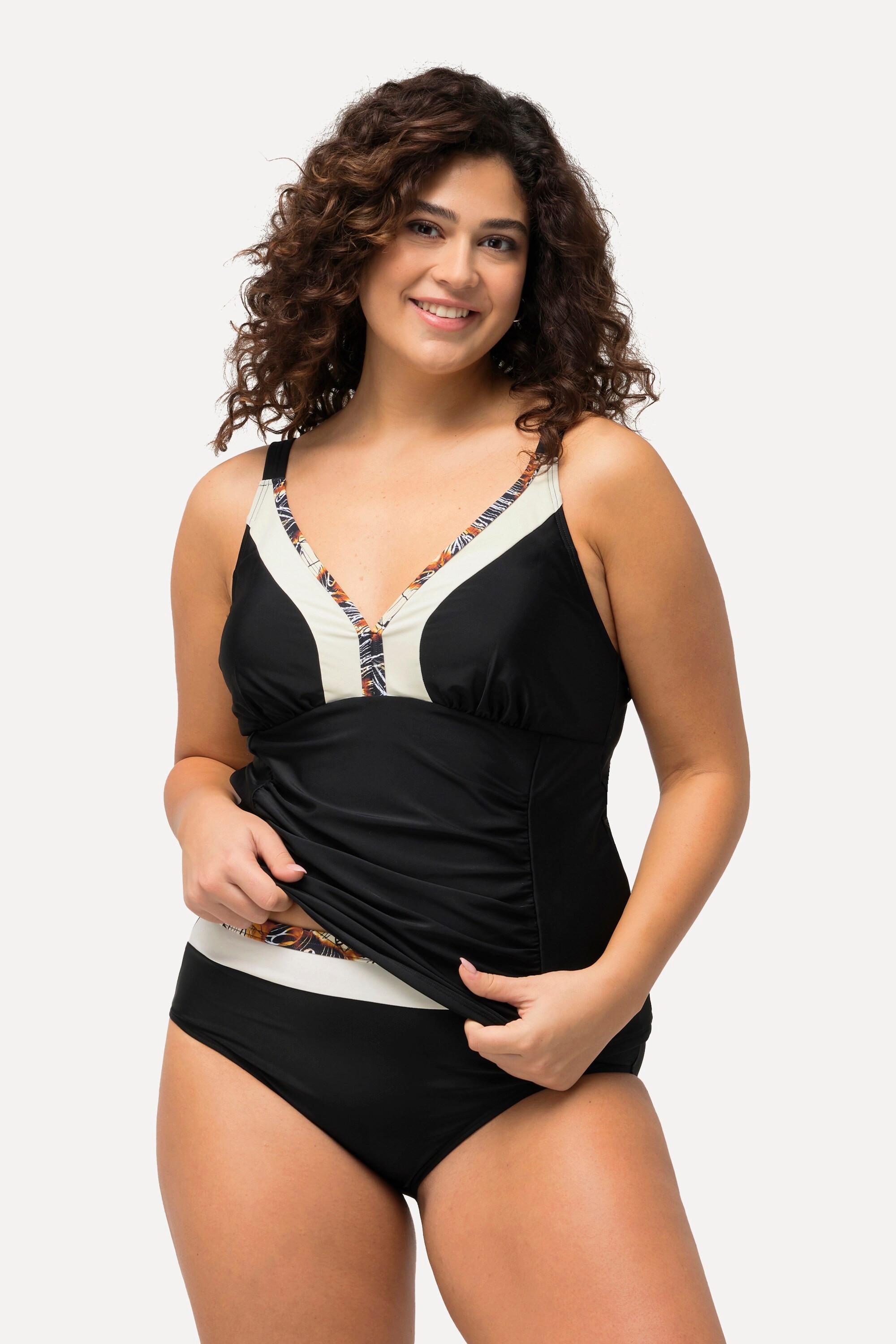 Ulla Popken  Tankini con arricciatura, passamano, coppe morbide e materiale riciclato 