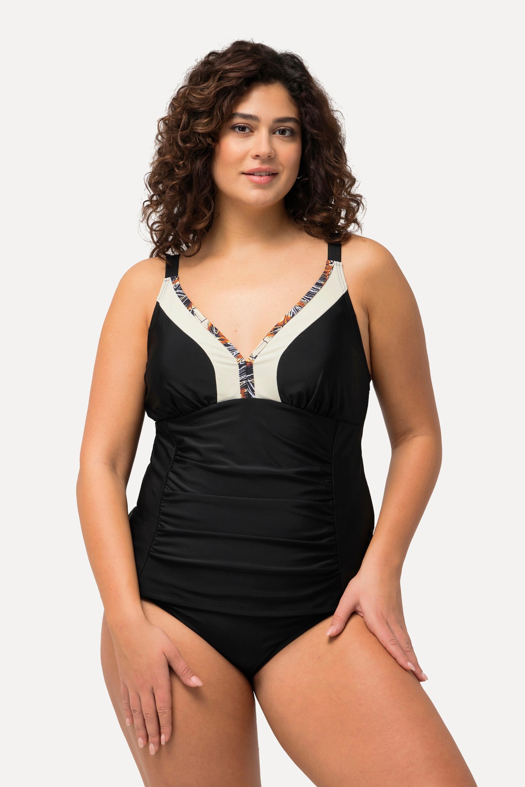 Ulla Popken  Tankini con arricciatura, passamano, coppe morbide e materiale riciclato 