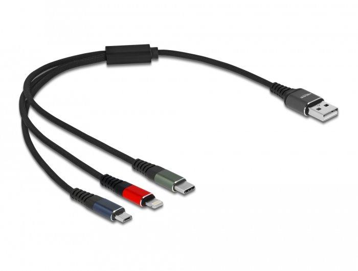 DeLock  87236 USB Kabel 0,3 m USB 2.0 USB A Micro-USB B/Lightning/ 30-pin Schwarz, Blau, Grün, Rot 