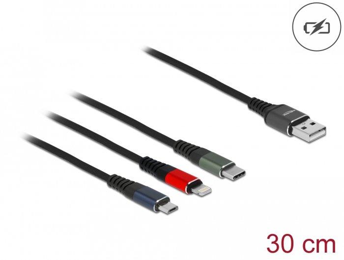 DeLock  87236 USB Kabel 0,3 m USB 2.0 USB A Micro-USB B/Lightning/ 30-pin Schwarz, Blau, Grün, Rot 