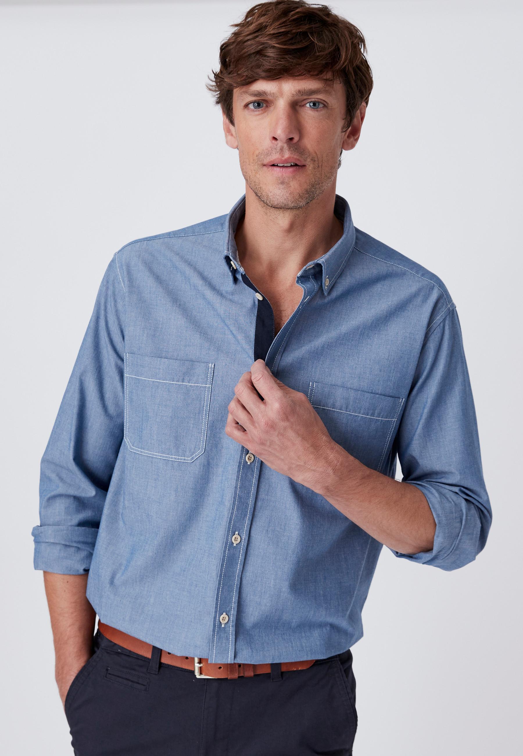 Image of Hemd Aus Chambray-gewebe. Herren Blau 39/40