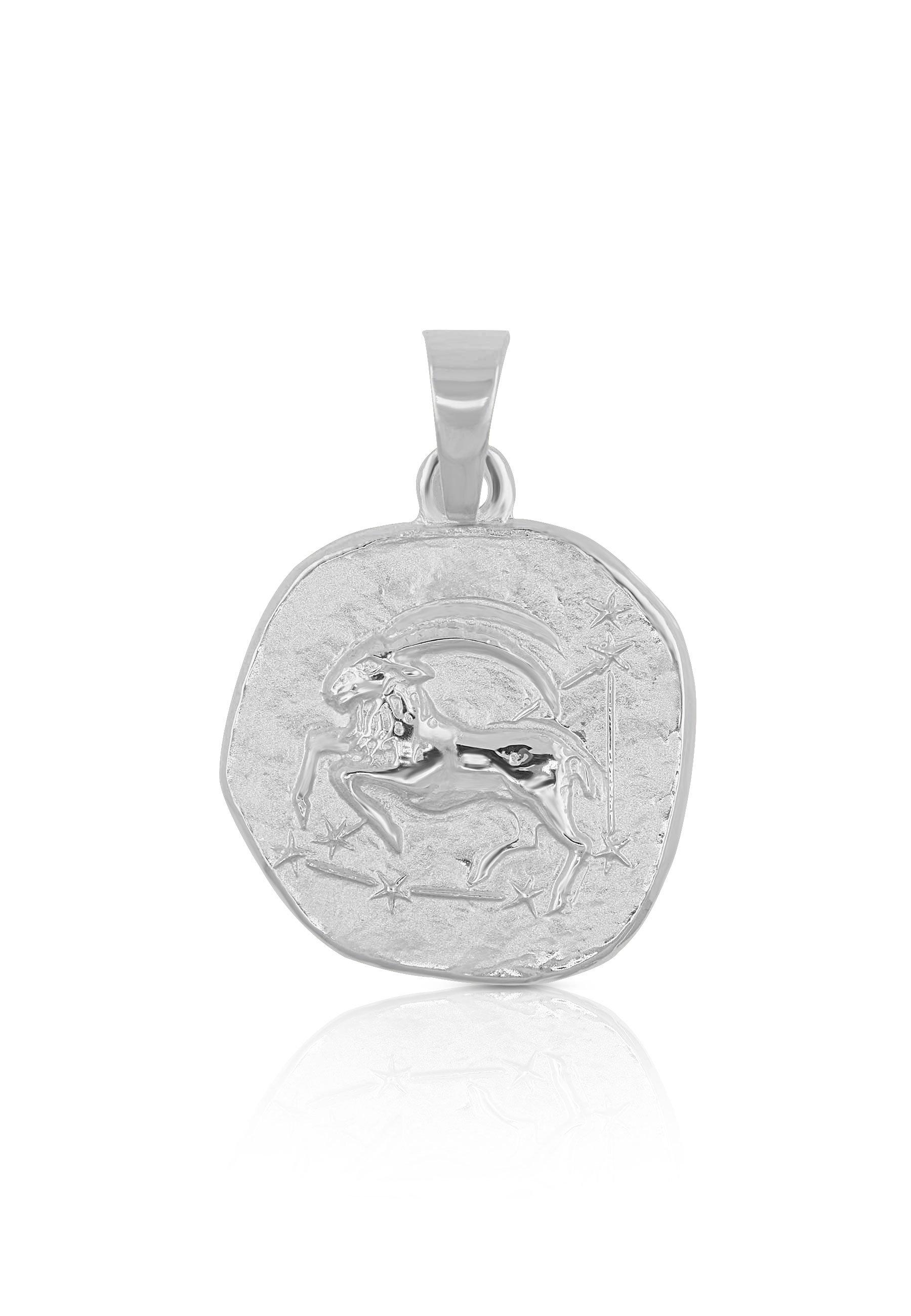 MUAU Schmuck  Pendentif signe du zodiaque capricorne or blanc 750, 16x22mm 