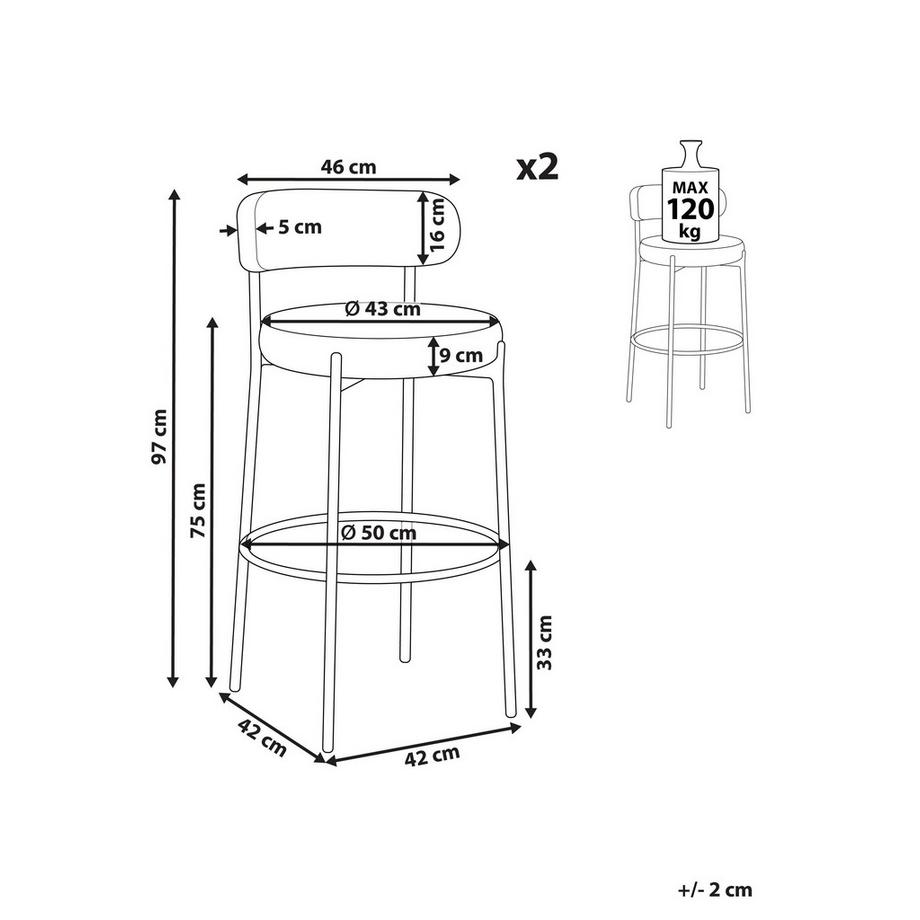 Beliani Lot de 2 chaises de bar en Bouclé Minimaliste ALLISON  
