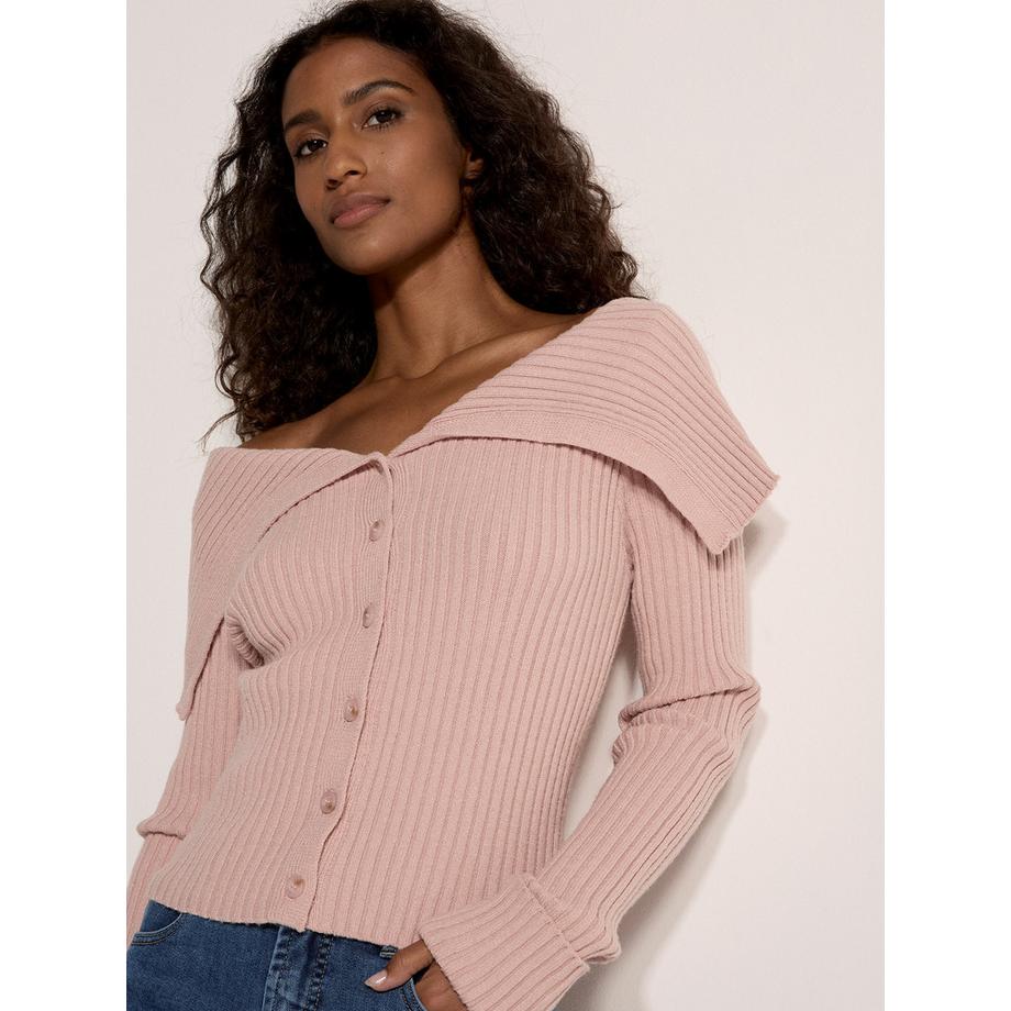 APRICOT Cardigan en maille côtelée à large col  