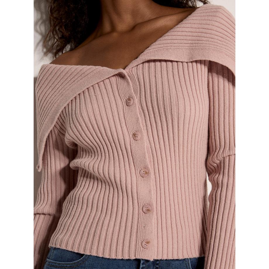APRICOT Cardigan en maille côtelée à large col  