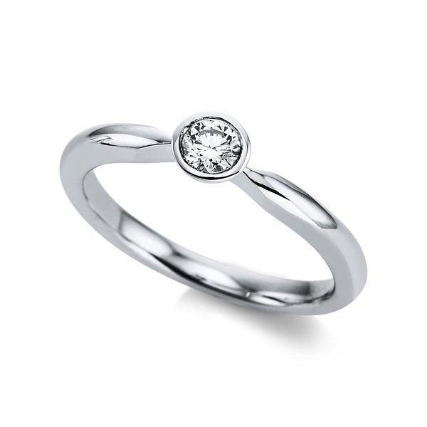 Image of Solitär Ring 585/14k Weissgold Diamant 0.15ct. Damen Silber 54