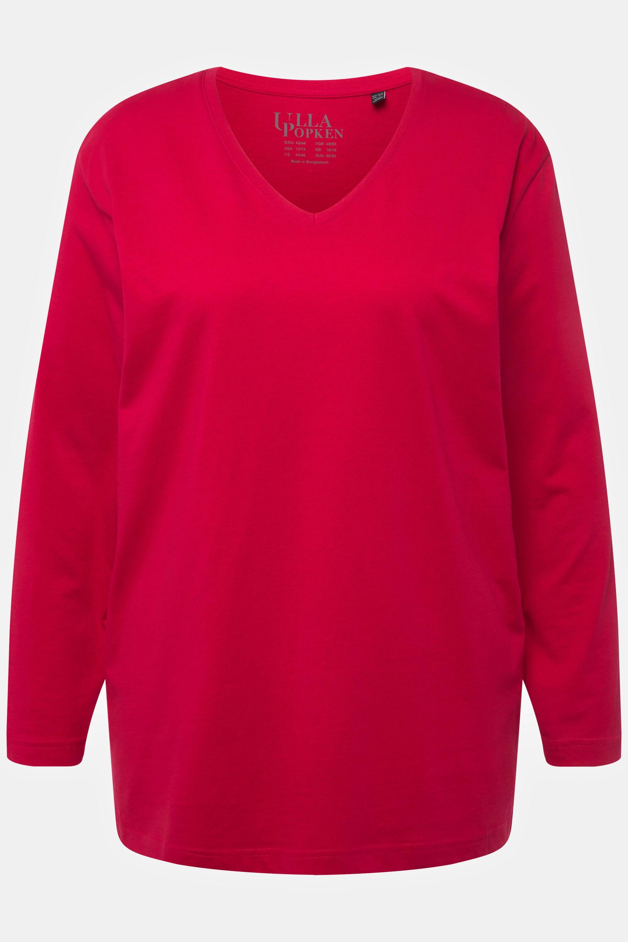 Ulla Popken  T-shirt coupe Relaxed Fit, col en V et manches longues 