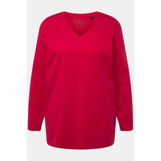 Ulla Popken  T-shirt coupe Relaxed Fit, col en V et manches longues 