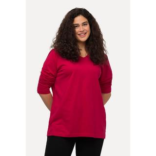 Ulla Popken  T-shirt coupe Relaxed Fit, col en V et manches longues 