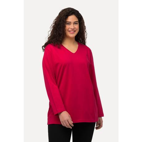 Ulla Popken  T-shirt coupe Relaxed Fit, col en V et manches longues 