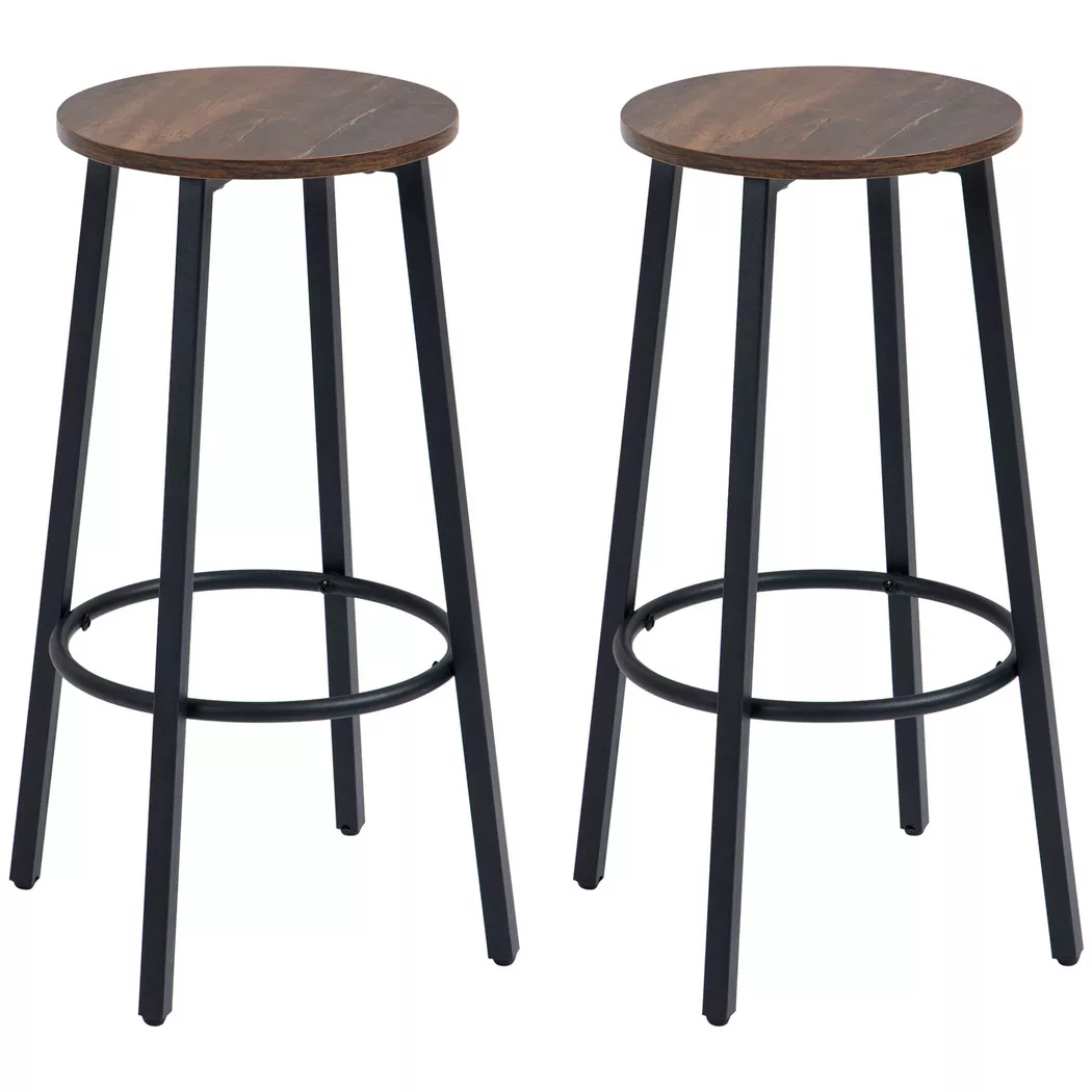 HOMCOM Taburete de bar, juego de 2 taburetes de bar con reposapiés, taburete de mostrador con estructura de acero marrón