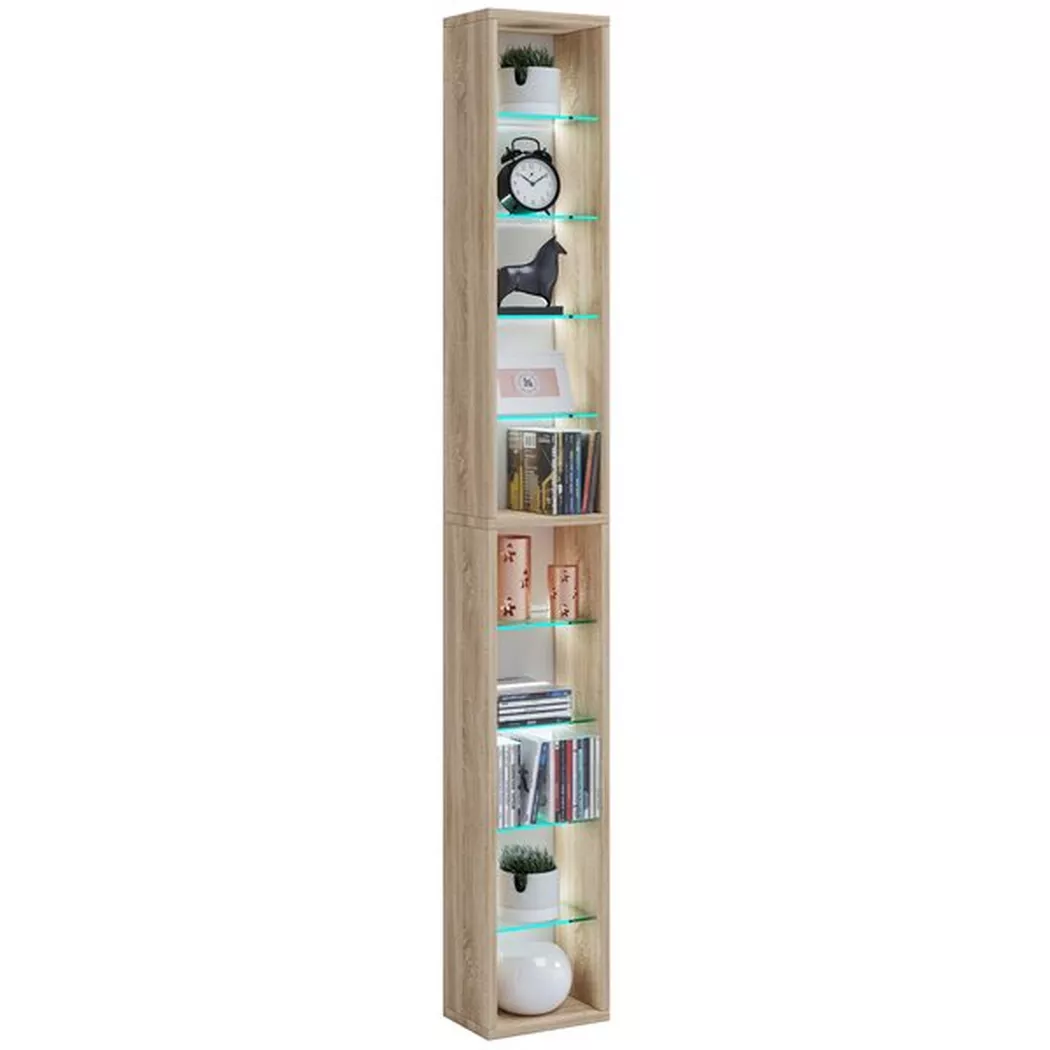 VCM - Holzregal stehend | platzsparender CD-Schrank | Elegantes DVD-Regal stehend | Blu-Ray Regal | CD Regal - Rasato, One Size, Rovere sonoma