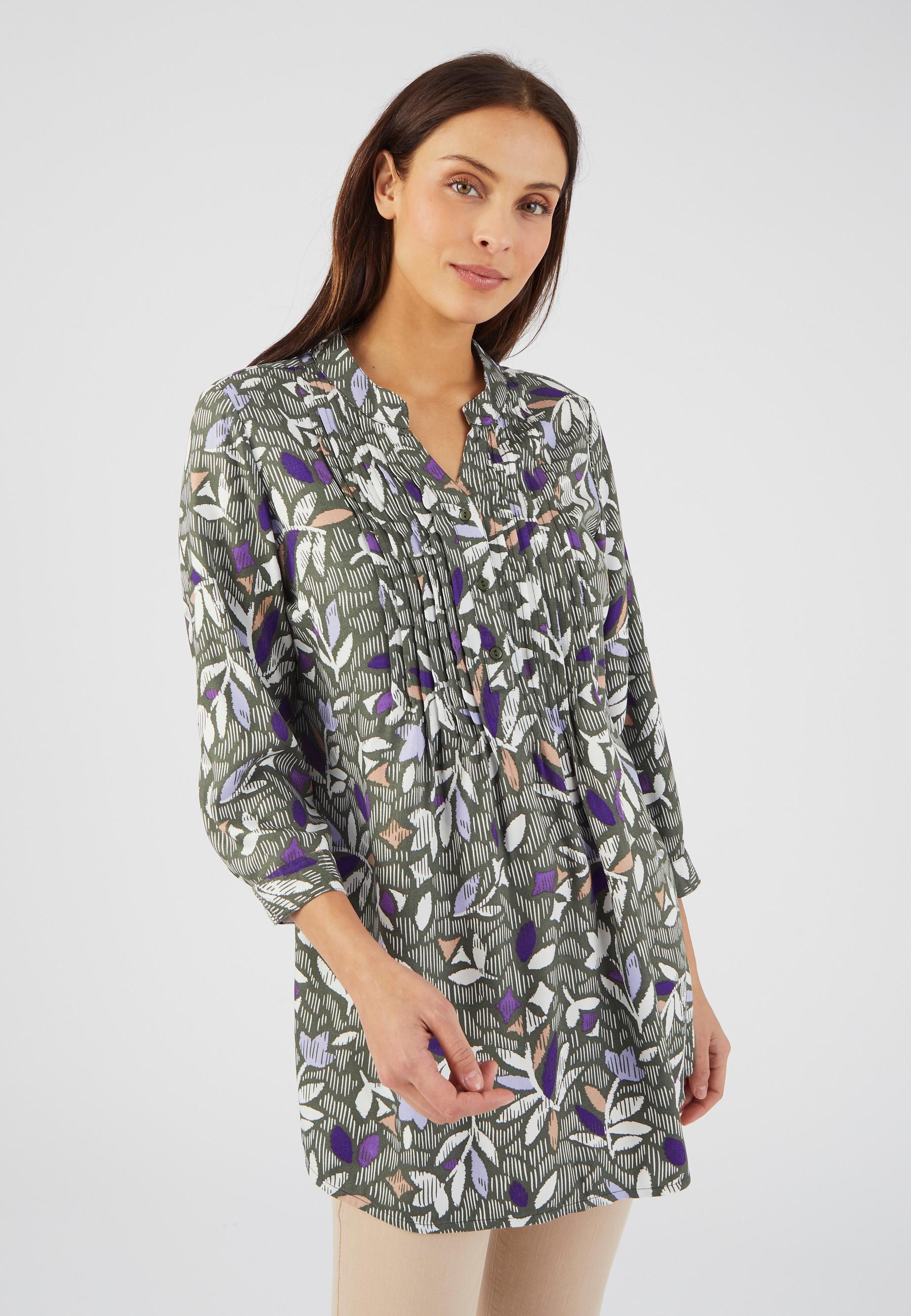 Image of Gemusterte Tunika Aus Reiner Viskose Damen Grün 40