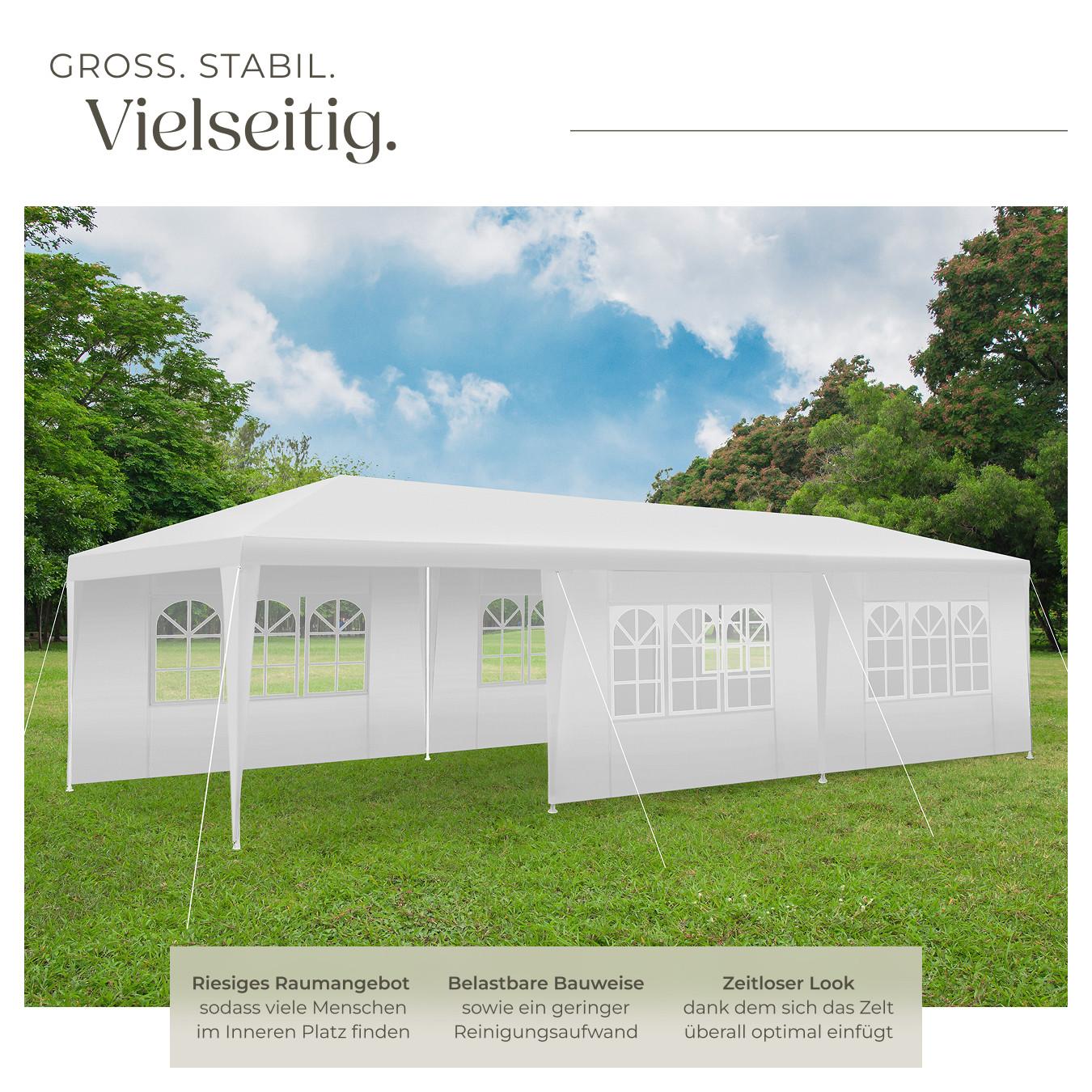 Tectake Pavillon Miramas 9 x 3 m, im Stecksystem 8 abnehmbare Seitenteile, 2 Reißverschlussöffnungen  