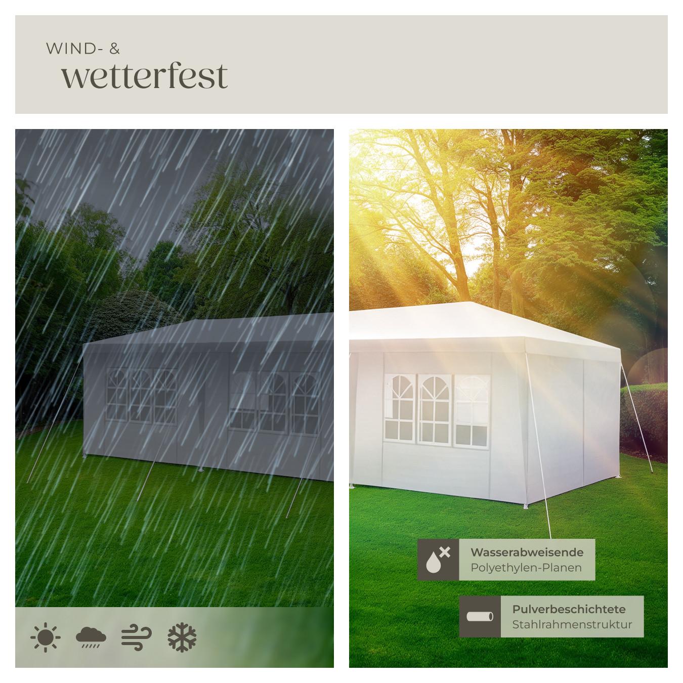 Tectake Pavillon Miramas 9 x 3 m, im Stecksystem 8 abnehmbare Seitenteile, 2 Reißverschlussöffnungen  