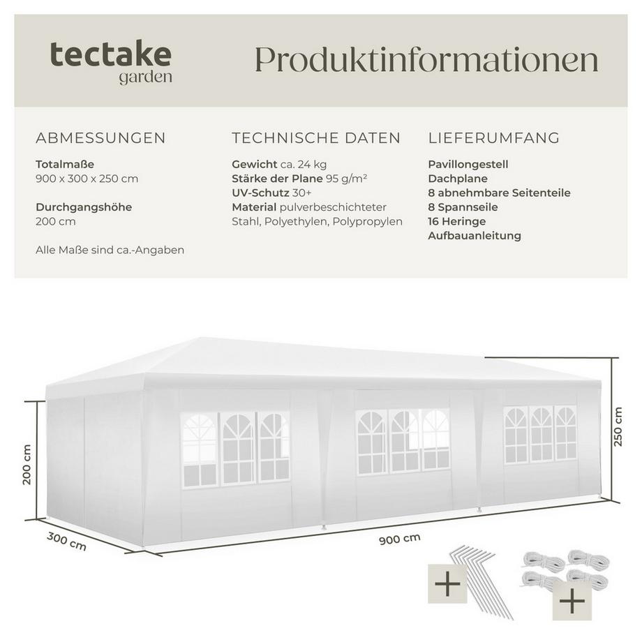 Tectake Pavillon MIRAMAS 9 x 3 m en système emboîtable  