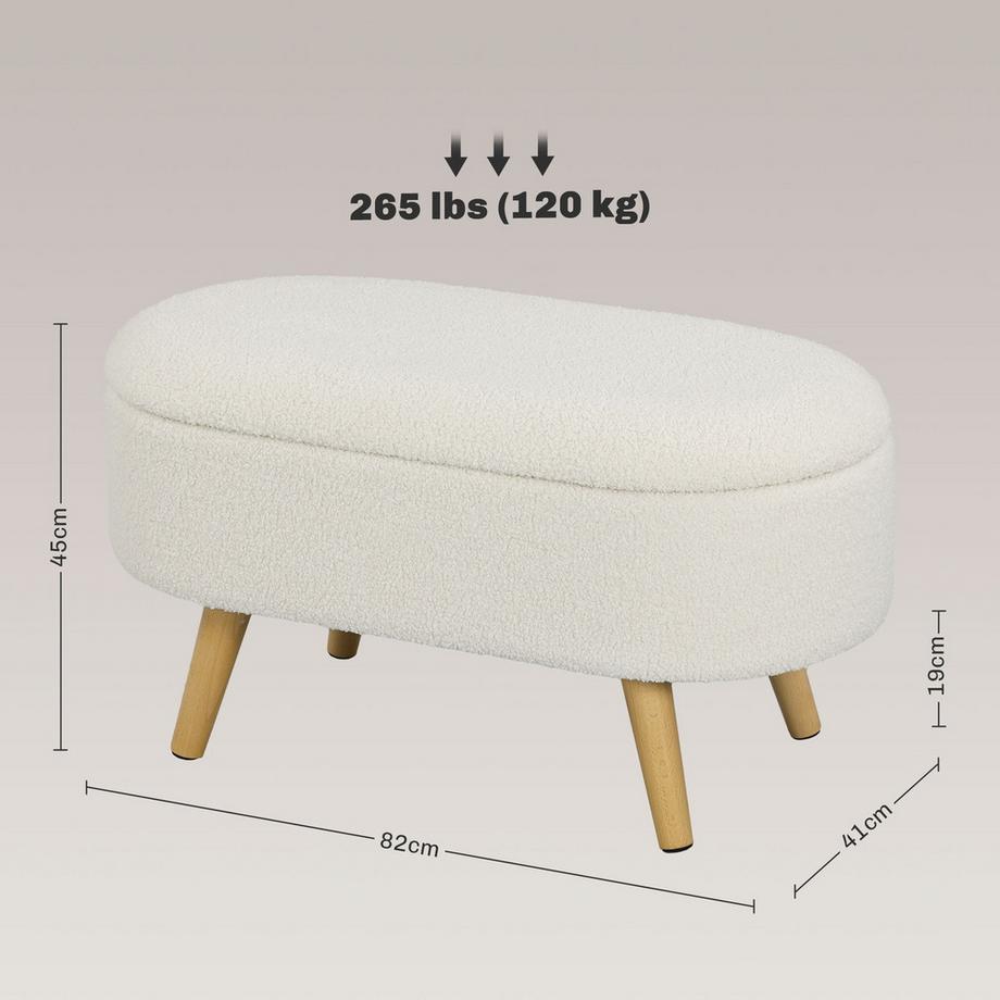 Northio Sitzbank mit Stauraum, Polsterbank mit Deckel, Bettbank mit Teddysamtoptik, für Flur Schlafzimmer Wohnzimmer, Holzrahmen 82 x 41 x 45 cm Weiß  