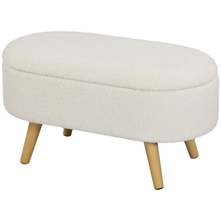 Sitzbank mit Stauraum, Polsterbank mit Deckel, Bettbank mit Teddysamtoptik, für Flur Schlafzimmer Wohnzimmer, Holzrahmen 82 x 41 x 45 cm Weiß