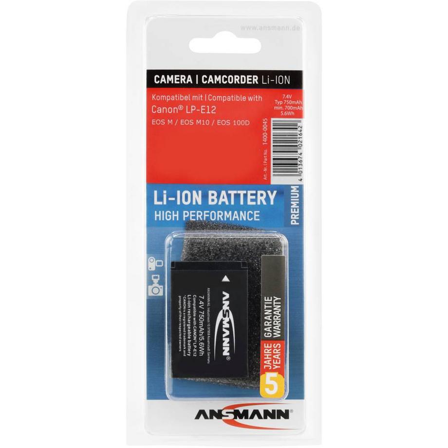ANSMANN  A-Can LP-E12 Batteria ricaricabile fotocamera sostituisce la batteria originale (camera) LP-E12 7.4 V 750 mAh 