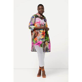 Ulla Popken  Blouse longue en lyocell à fleurs, avec col de chemise et manches 3/4 