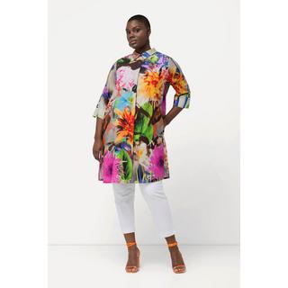 Ulla Popken  Blusa lunga con lyocell, fiori, collo da camicia e maniche a 3/4 