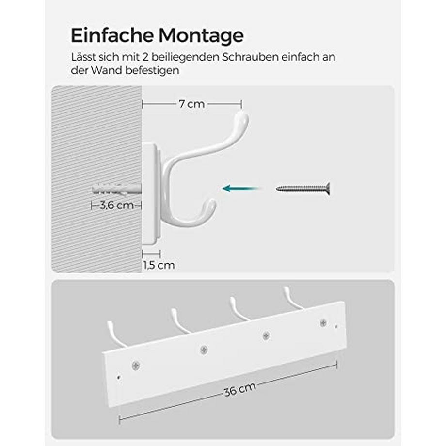 Pricenet Porte-manteau mural avec 4 crochets doubles, installation facile  