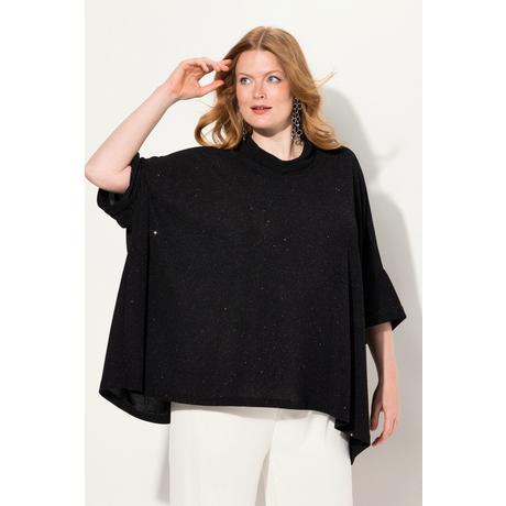 Ulla Popken  T-shirt oversize aspect scintillant, col roulé et manches courtes 