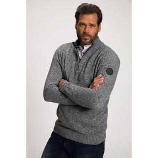 JP1880  Maglione polo in maglia mélange con zip e applicazione sulla manica 