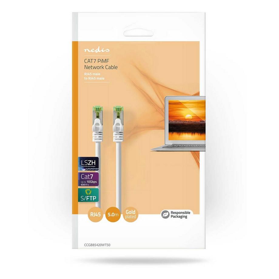 Nedis  Câble réseau CAT7 | S/FTP | RJ45 mâle | RJ45 mâle | 5.00 m | Snagless | Rond | LSZH | Blanc | Boîte 