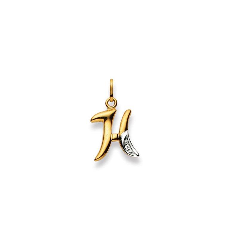 MUAU Schmuck  Anhänger Buchstabe H Bicolor Gelb-/Weissgold 750 Diamant 0.01.00ct. 21x12mm 