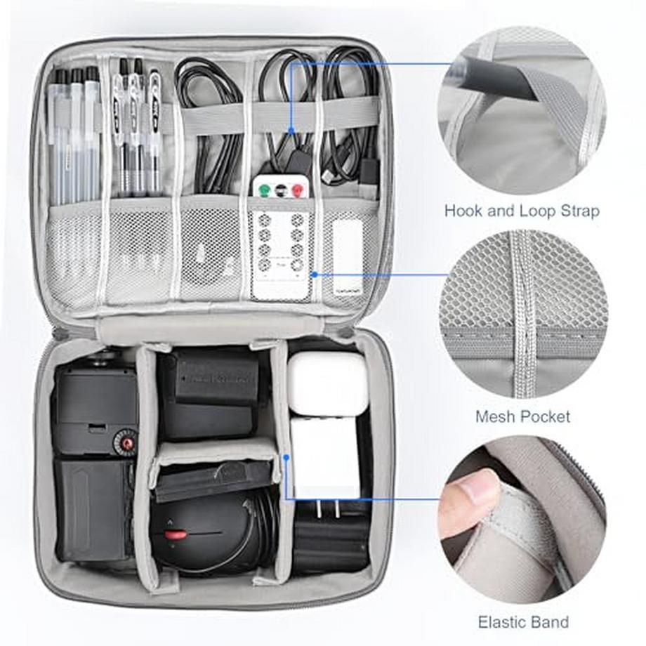 Only-bags.store  Kabeltasche Universal Travel Cable Organizer Bag Cubes Cable Case, 2 Layer Waterproof Adjustable Cable Organizer für Handy-Ladekabel, Powerbank, USB-Sticks, SD-Karten 
