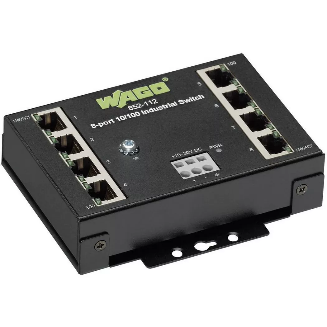 WAGO 852-112 8-Port Black Unmanaged DIN-35 Rail Industrial-ECO-Switch