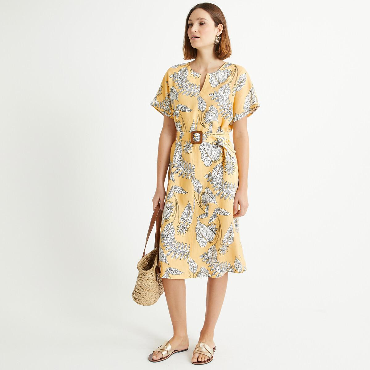 Image of Kleid Aus Reinem Leinen Damen Gelb 46