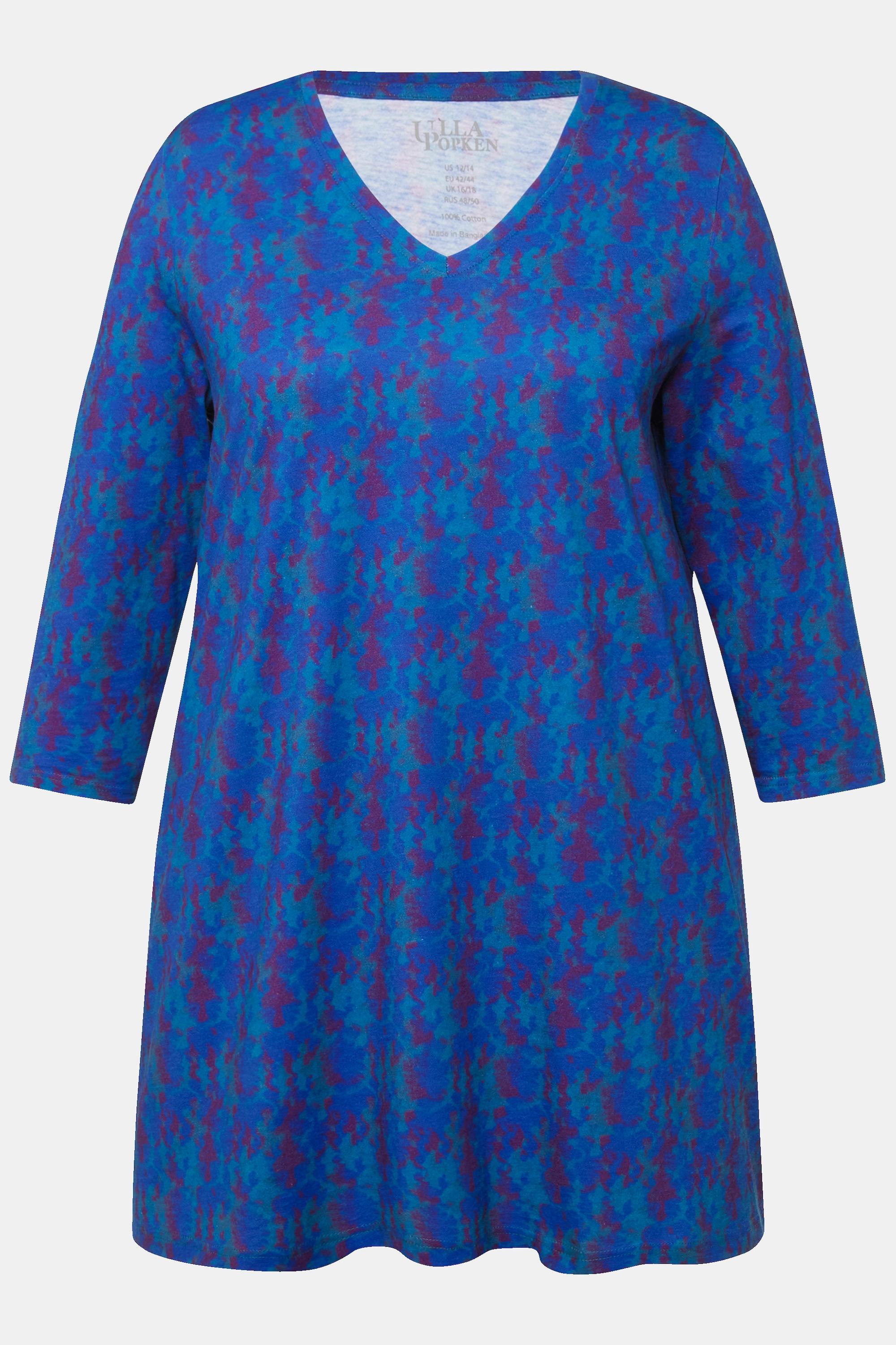 Ulla Popken  Longshirt, Batikmuster, A-Linie, V-Ausschnitt, 3/4-Arm 