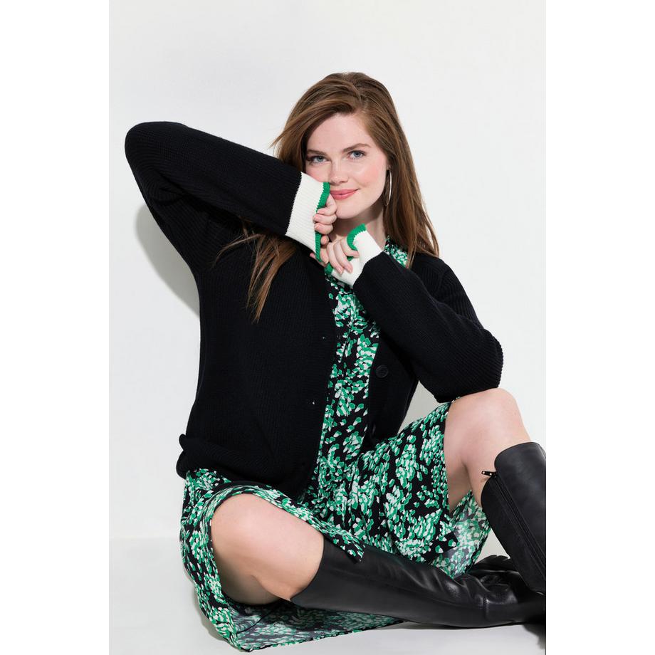 Ulla Popken Cardigan Poignets Fantaisie Col V  