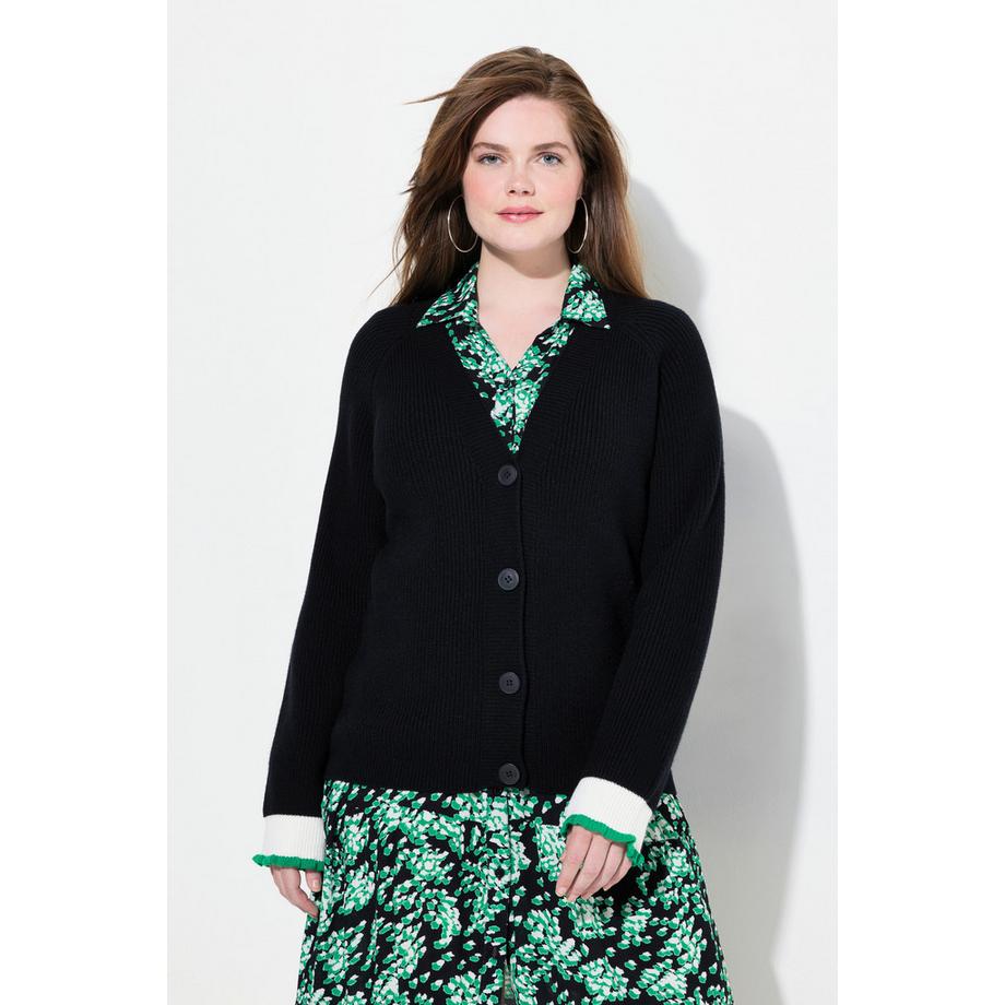 Ulla Popken Cardigan Poignets Fantaisie Col V  