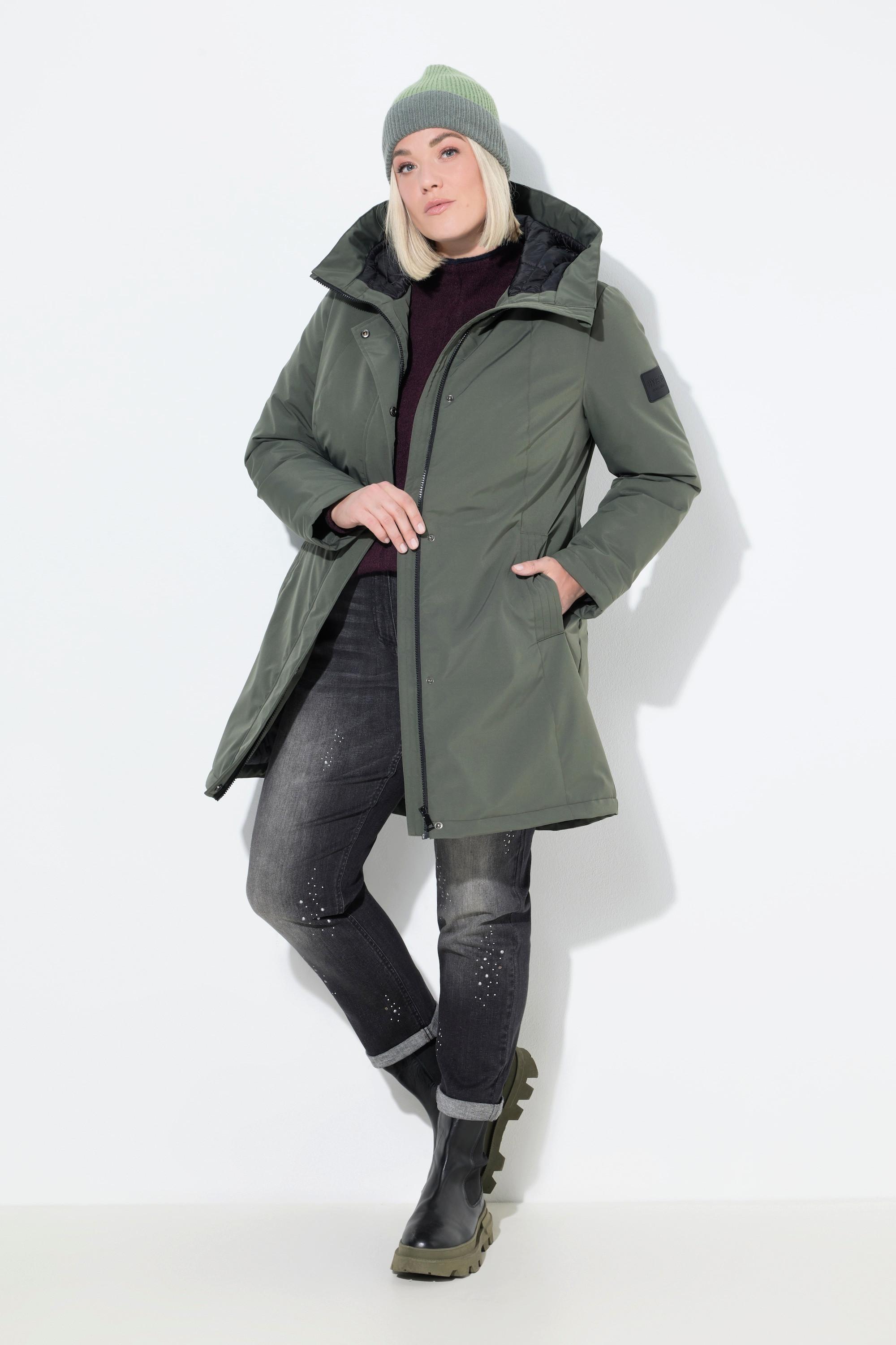 Ulla Popken Cappotto Funzionale Impermeabile con Cappuccio  