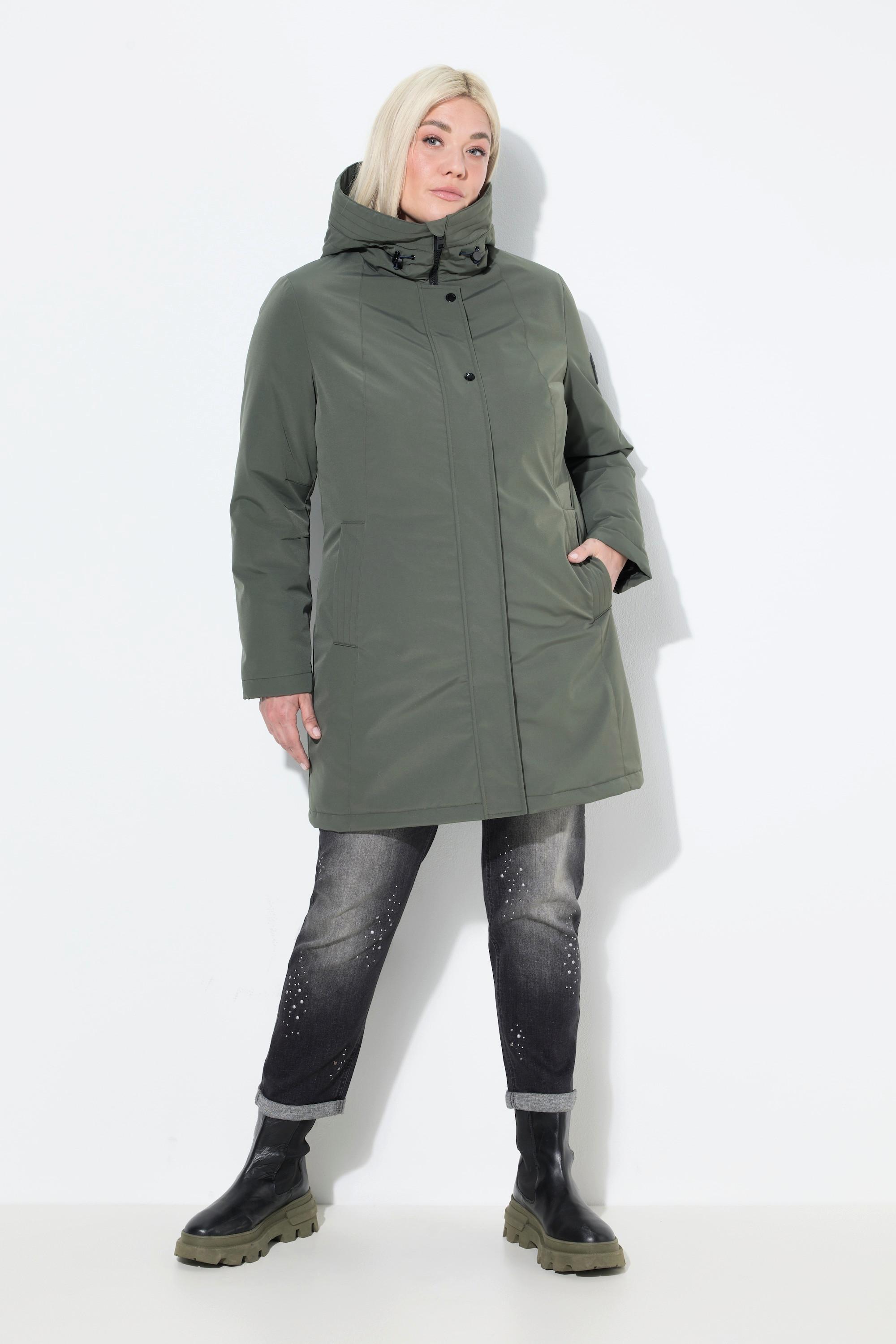 Ulla Popken Cappotto Funzionale Impermeabile con Cappuccio  