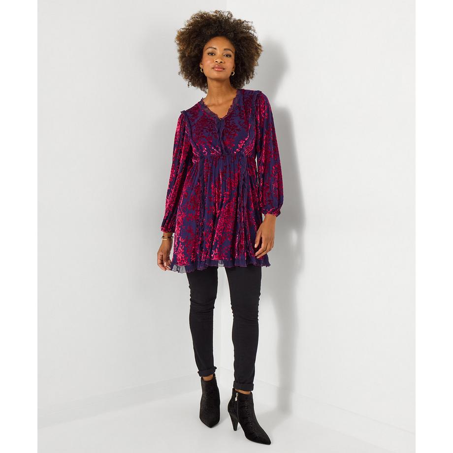 Devore-Tunikakleid mit Ballonärmeln