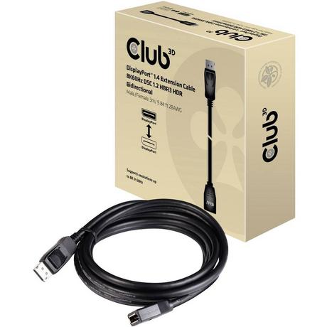 Club3D  DisplayPort 1.4 Verlängerungskabel 8K60Hz DSC1.2 HBR3 HDR Bidirektional Stecker/Buchse 3m 