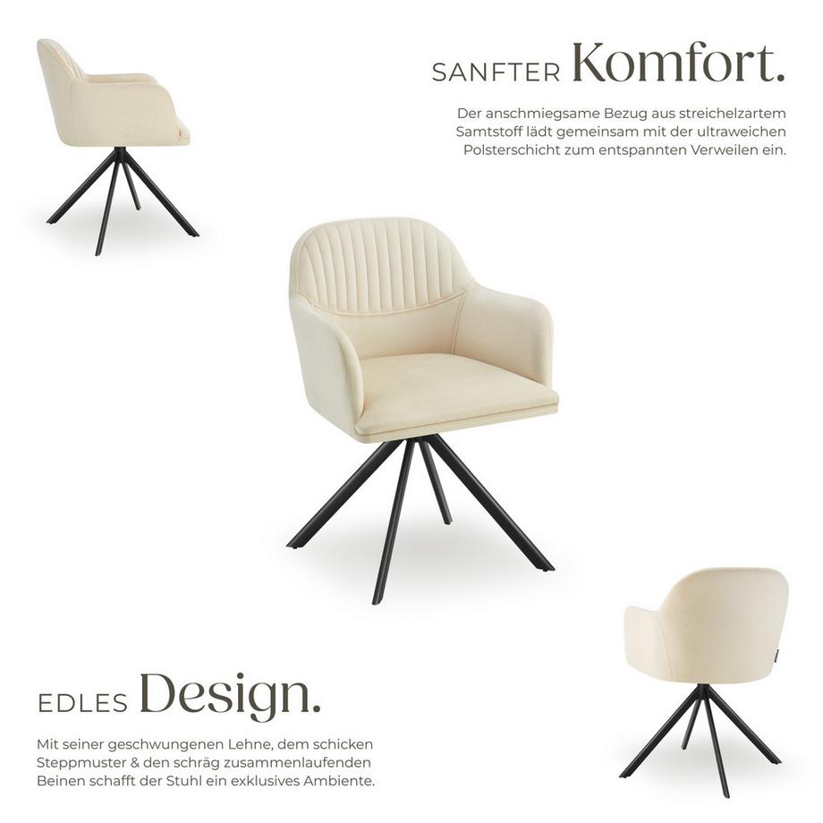 Tectake Samt-Drehstuhl Lona gepolstert mit durchgehender Lehne  