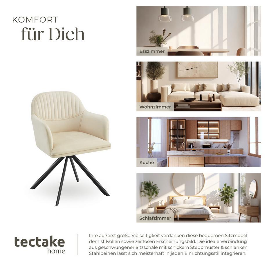 Tectake Samt-Drehstuhl Lona gepolstert mit durchgehender Lehne  