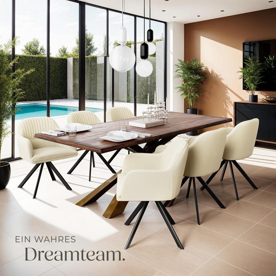 Tectake Samt-Drehstuhl Lona gepolstert mit durchgehender Lehne  