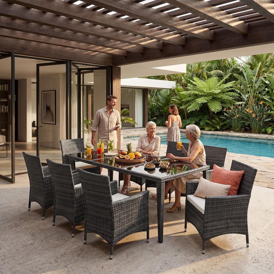 Tectake Aluminium Rattan Sitzgruppe Menorca wetterfest und UV-beständig 2 Bezugssets  