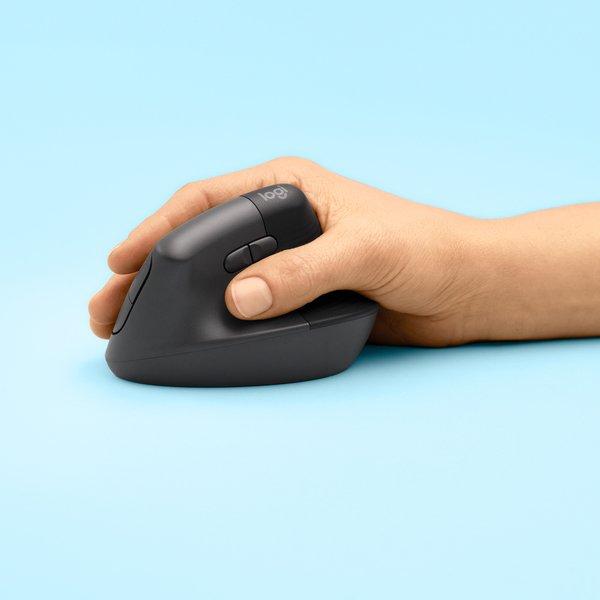 Logitech  Lift Mouse Ergonomico Verticale, Senza Fili, Ricevitore Bluetooth o Logi Bolt USB, Clic Silenziosi, 4 Tasti, Compatibile con Windows / macOS / iPadOS, Laptop, PC. Grafite 