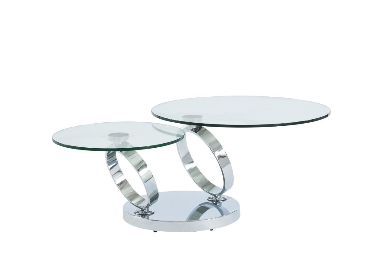 Vente-unique Ensemble table basse plateau pivotant transparent JOLINE et tapis shaggy gris MAZE  